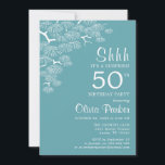 Blue Green Aqua Pine Branch Surprise 50th Birthday Invitation<br><div class="desc">This Blue Green Aqua Botanical Surprise 50th Birthday Invitation features minimalist modern design of the Pine Branch and calligraphic script font. Pine branch is drawn in an elegant Japanese pen and ink technique. Back of the invitations features white initials on the aqua background. Simple and elegant invite is perfect for...</div>