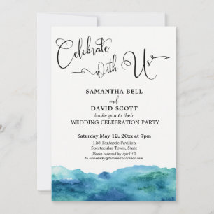 Blue Green Aqua Watercolor Bold Celebrate with Us Invitation