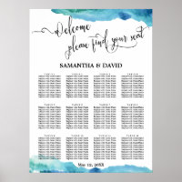 Blue Green Aqua Watercolor Wedding Seating Chart