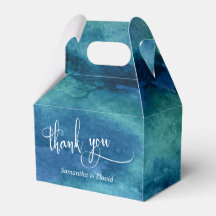 Blue Green Aqua Watercolor Wedding Thank You Favou Favour Box