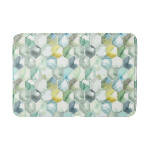 Blue & Green Aquarelle Honycomb Pattern Bath Mat