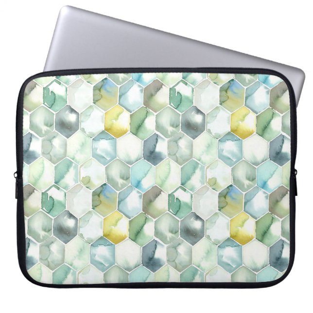Blue & Green Aquarelle Honycomb Pattern Laptop Sleeve (Front)
