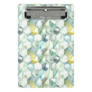 Blue & Green Aquarelle Honycomb Pattern Mini Clipboard