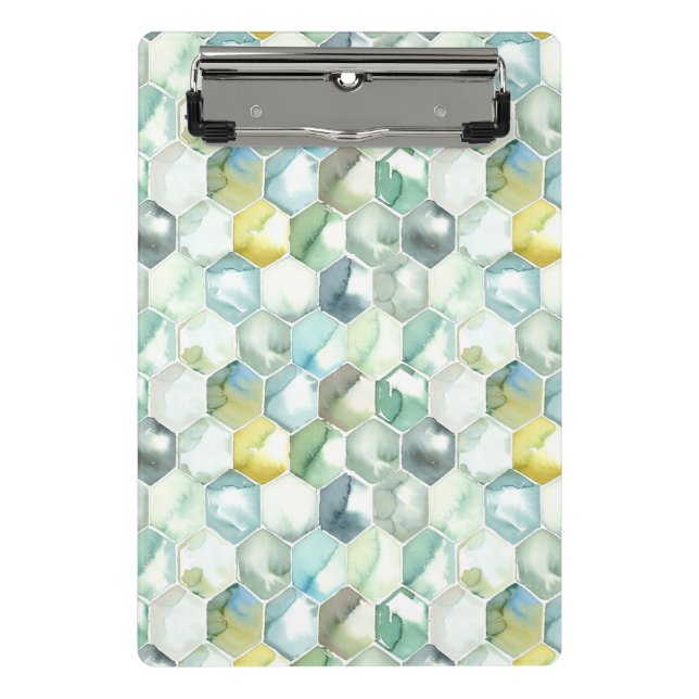 Blue & Green Aquarelle Honycomb Pattern Mini Clipboard (Front)