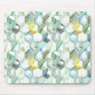 Blue & Green Aquarelle Honycomb Pattern Mouse Pad