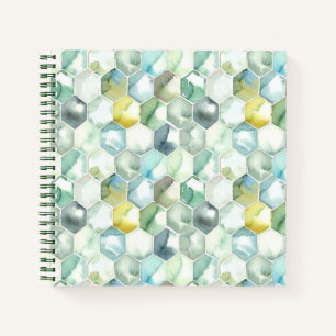 Blue & Green Aquarelle Honycomb Pattern Notebook