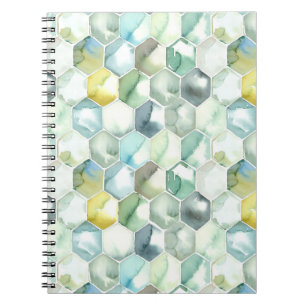 Blue & Green Aquarelle Honycomb Pattern Notebook