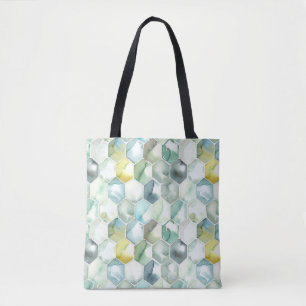 Blue & Green Aquarelle Honycomb Pattern Tote Bag