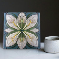 Blue Green Art Deco Floral Wall Decor Art Nouveau