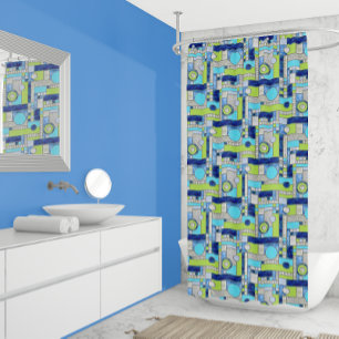 Blue Green Art Deco Stained Glass Shower Curtain