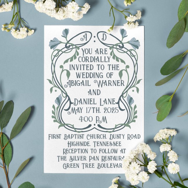 Blue-Green Art Nouveau Wedding Invitation (Creator Uploaded)