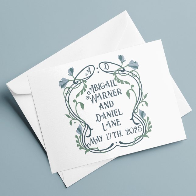 Blue-Green Art Nouveau Wedding Thank You Card (Creator Uploaded)