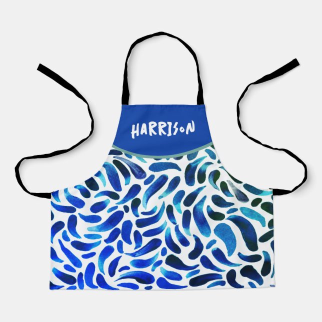 Blue Green Art Themed Paint Party Boy Birthday Apron (Front)
