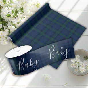 Blue Green Baby Script Elegant Baby Shower Satin  Ribbon
