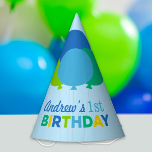 Blue Green Balloons Boys Birthday Party Hat