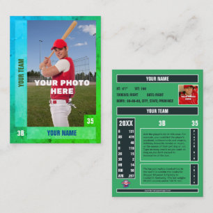 Blue/Green Baseball Trading Card - Custom Stats