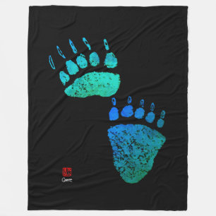 Blue Green Bear Paws - Large Fleece Blanket