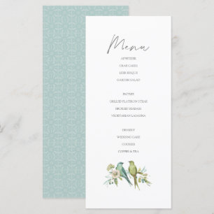 Blue Green Birds Botanical Watercolor Wedding Menu