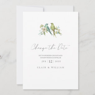 Blue Green Birds Floral Watercolor Wedding Holiday Card