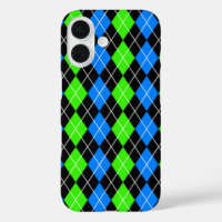Blue Green Black Argyle Diamond Design