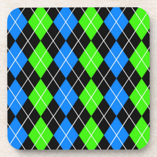 Blue Green Black Argyle Diamond Design Coaster