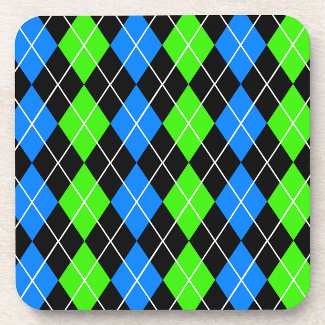 Blue Green Black Argyle Diamond Design  Coaster (Front)