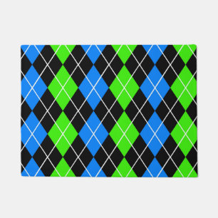Blue Green Black Argyle Diamond Design Doormat