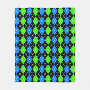 Blue Green Black Argyle Diamond Design Fleece Blanket