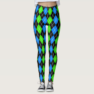 Blue Green Black Argyle Diamond Design Leggings