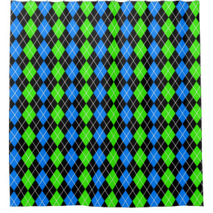 Blue Green Black Argyle Diamond Design Shower Curtain