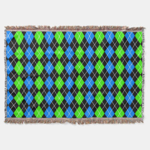 Blue Green Black Argyle Diamond Design Throw Blanket