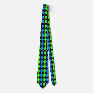 Blue Green Black Argyle Diamond Design Tie