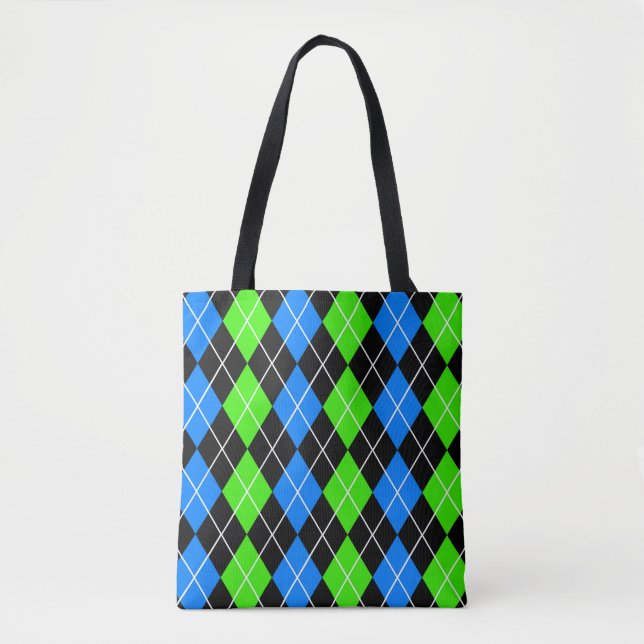 Blue Green Black Argyle Diamond Design  Tote Bag (Front)