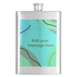 Blue green black pastel abstract add name text boh hip flask