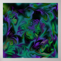 Blue, Green, Black, Purple, Liquid Art  Poster