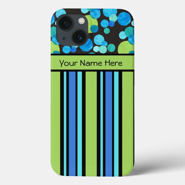 Blue Green Black Quirky Pattern and Stripes Case-Mate iPhone Case (Back)