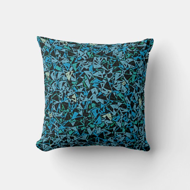 Blue Green Black Triangle Seamless Pattern Cushion (Front)