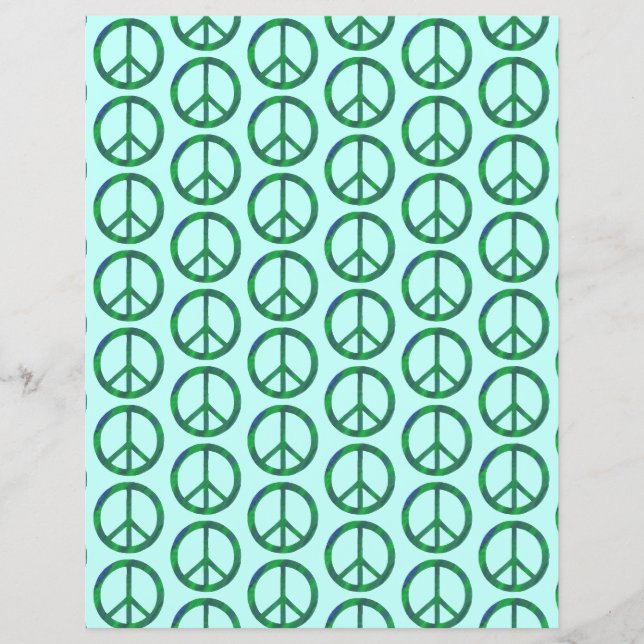 Blue Green Blends Peace Signs, Scrapbook Paper (Front)
