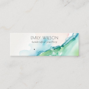 Blue Green Blush Watercolor Agate Earring Hoops Mini Business Card