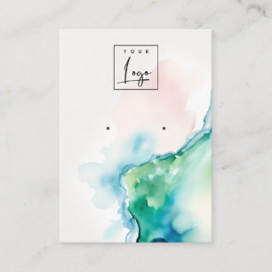 Blue Green Blush Watercolor Agate Earring Logo Business Card