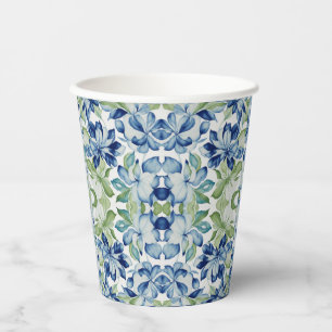 Blue Green Boho Bohemian Floral Pattern Paper Cups