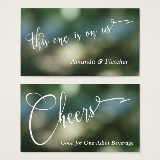Blue & Green Bokeh Light Typography Drink Tickets (Front & Back)