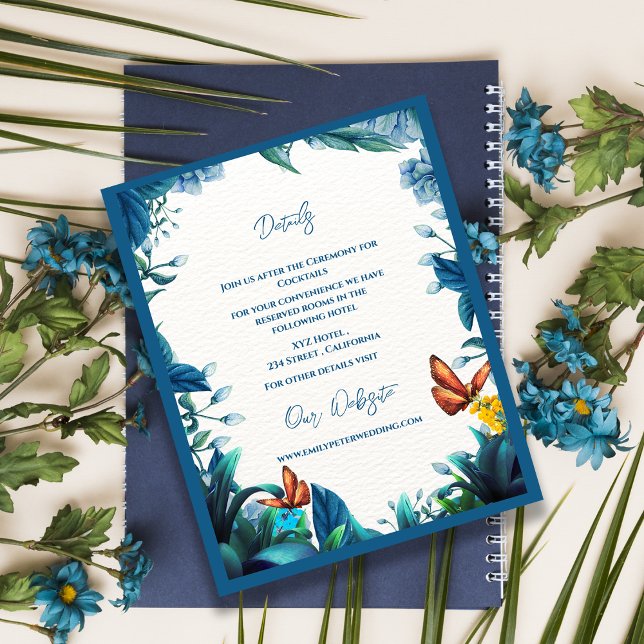 Blue Green Botanical Butterfly Wedding Details Enclosure Card (Blue Green Botanical Butterfly Wedding Details Enclosure Card)
