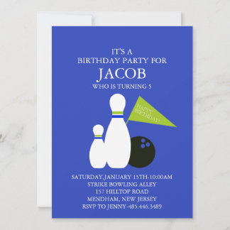 Blue & Green Bowling Party Birthday Invitation
