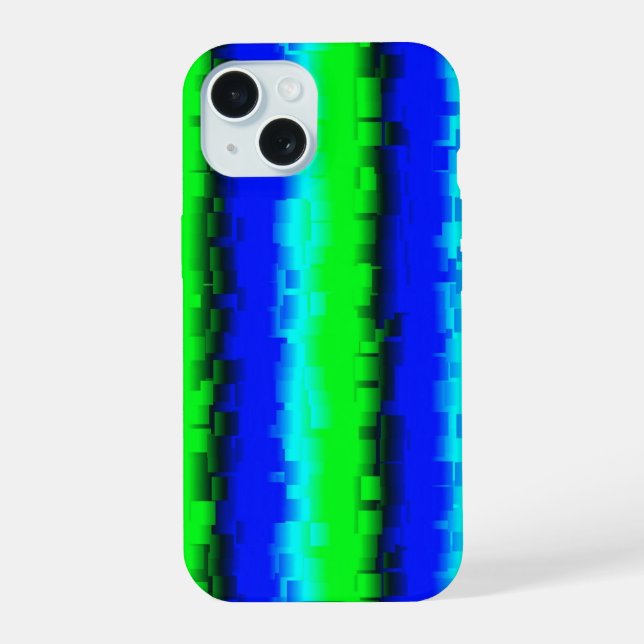 Blue Green Broken Glass Stripes iPhone 15 Case (Back)