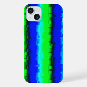 Blue Green Broken Glass Stripes iPhone 15 Plus Case