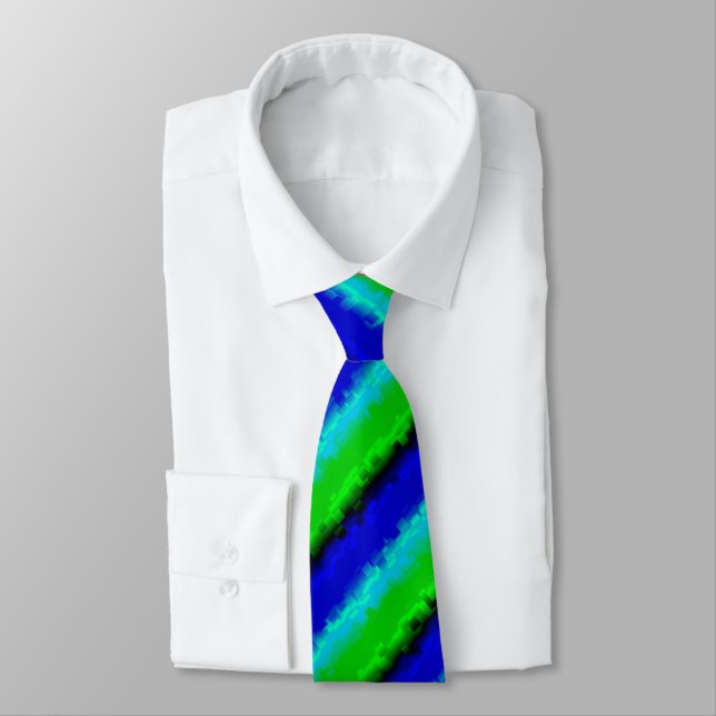 Blue Green Broken Glass Stripes Tie (Tied)
