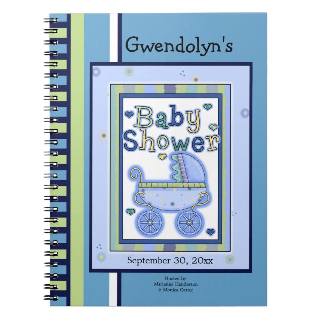 Blue Green Buggy Baby Shower Notebook (Front)