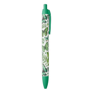 Blue-Green Butterflies Black Ink Pen