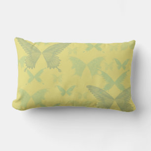 Blue Green Butterflies on Buttercup Yellow Lumbar Cushion